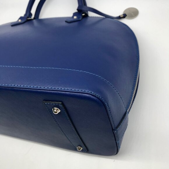 Pulicati Blue Leather Large Dome Convertible Satchel  Bag - Picture 6 of 10
